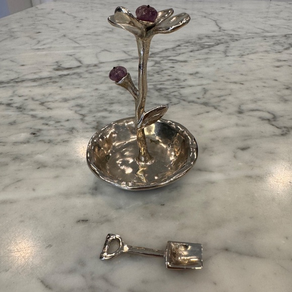 Michael Aram Fantasy Bloom Amethyst & nickel Salt Dish with Shovel Spoon. NIB. - Picture 7 of 13